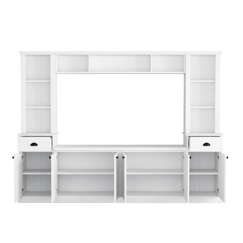 Mobile TV con ponte, porta TV con ripiani regolabili per TV fino a 75 pollici, due console multimediali