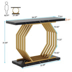 Consolle dorata, tavolo da ingresso in finto marmo, tavolo stretto da divano con base geometrica in metallo, tavolino moderno da 40 pollici