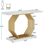 Consolle dorata, tavolo da ingresso in finto marmo, tavolo stretto da divano con base geometrica in metallo, tavolino moderno da 40 pollici