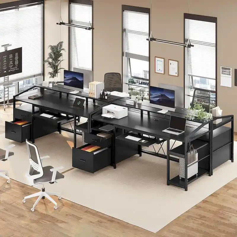 Scrivania da Computer a LED con Cassetti con Serratura, Vassoio Tastiera, Presa di Corrente