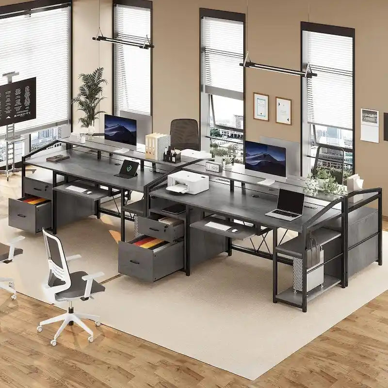 Scrivania da Computer a LED con Cassetti con Serratura, Vassoio Tastiera, Presa di Corrente
