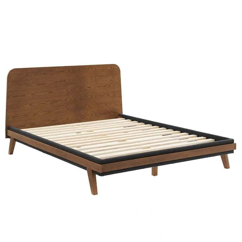 Letto a piattaforma Queen Mid-Century Modern con venature del legno