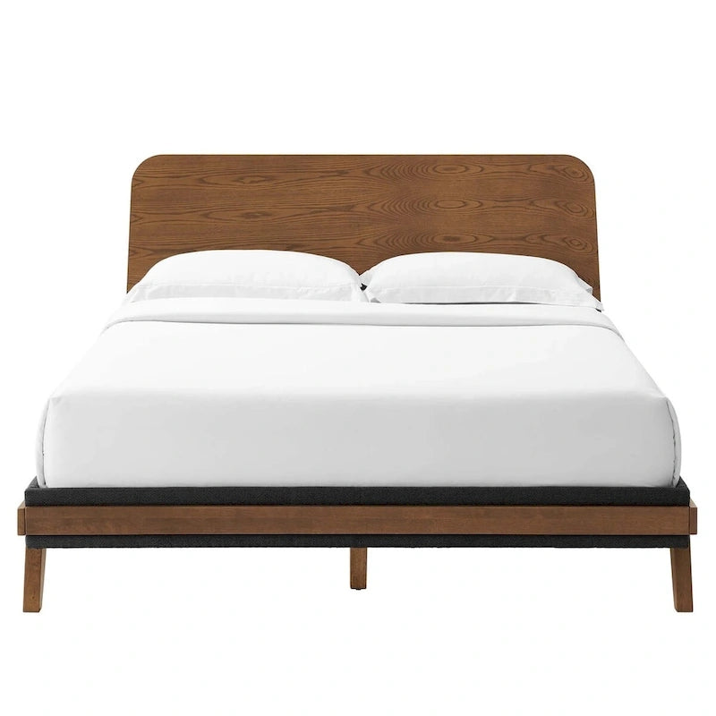 Letto a piattaforma Queen Mid-Century Modern con venature del legno
