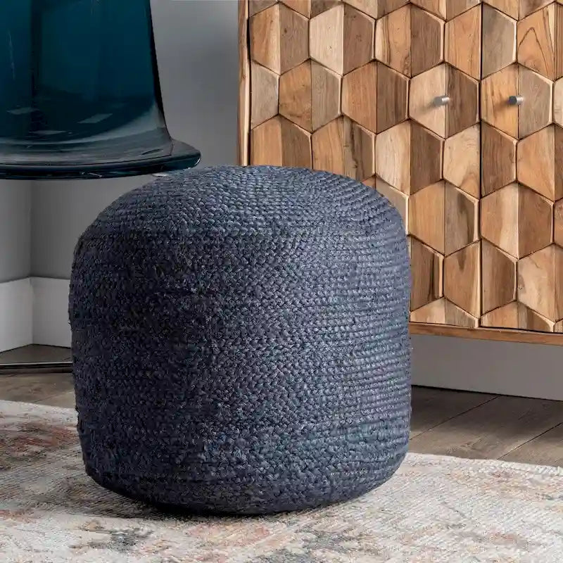 Pouf rotondo in iuta intrecciata massiccia