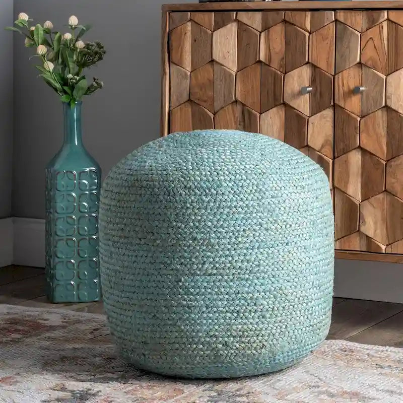 Pouf rotondo in iuta intrecciata massiccia