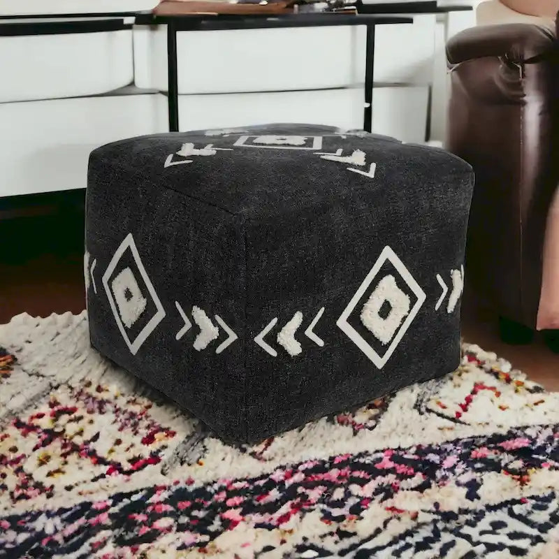 Pouf rotondo nero da 18 pollici 100% cotone