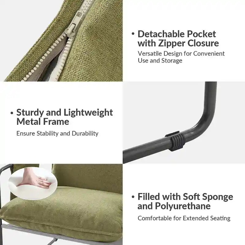 Poltrona moderna con braccioli e struttura in metallo, con tasche portaoggetti, set da 2