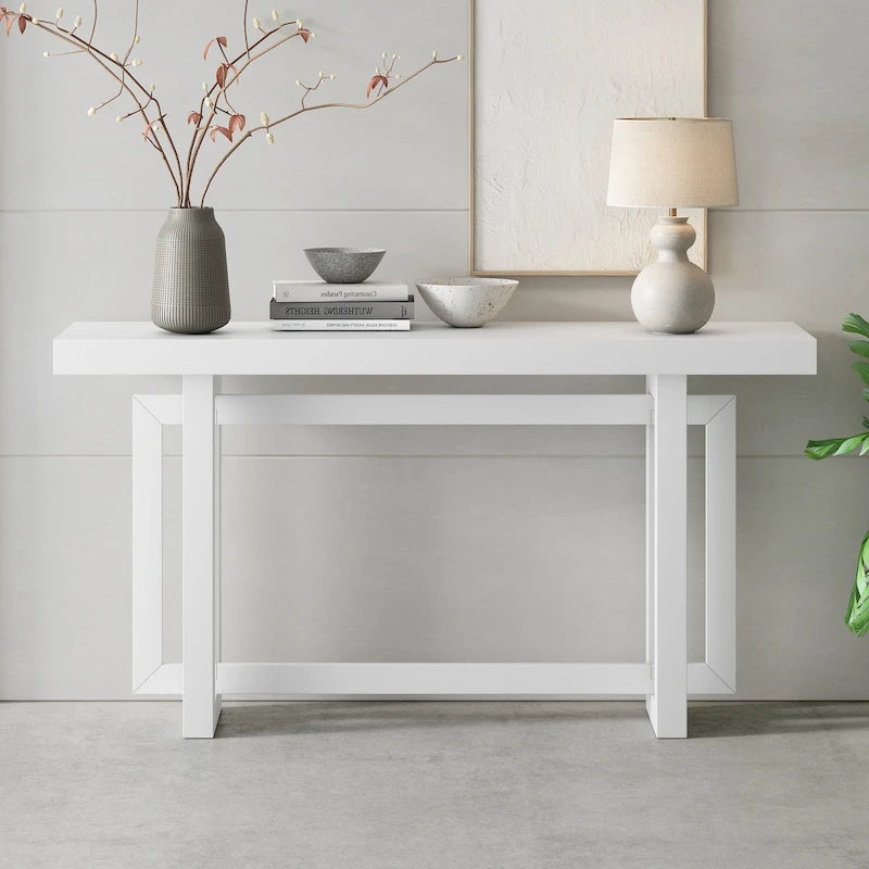 Consolle contemporanea con piano in legno e cemento di ispirazione industriale