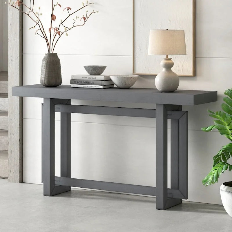 Consolle contemporanea con piano in legno e cemento di ispirazione industriale