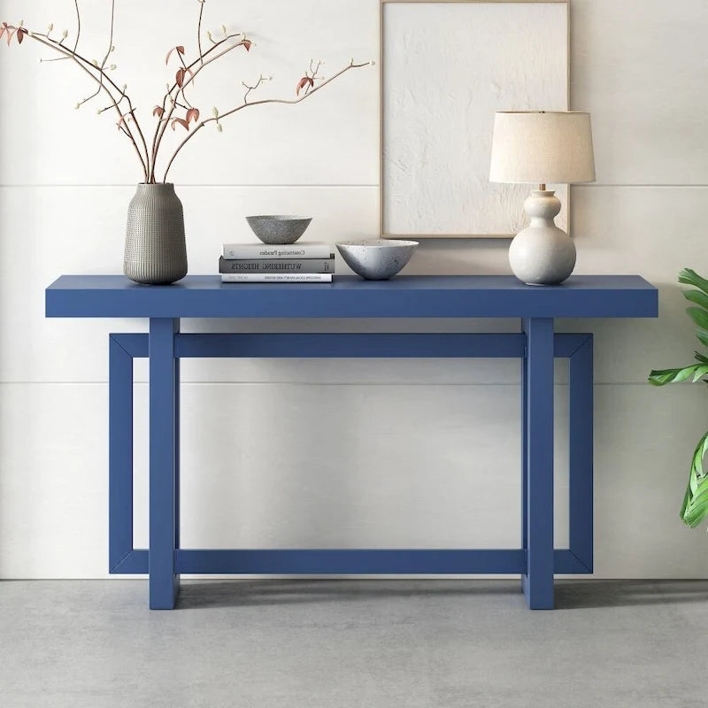 Consolle contemporanea con piano in legno e cemento di ispirazione industriale