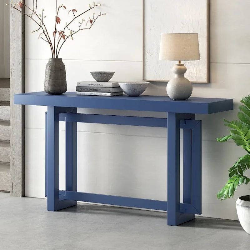 Consolle contemporanea con piano in legno e cemento di ispirazione industriale