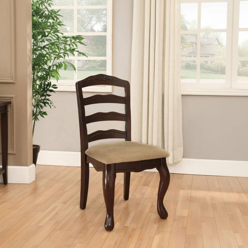 Transitional Dark Walnut Finish Set of 2pc Dining Chairs Solid wood Kitchen Dining Room Furniture Ladder back Side Chairs