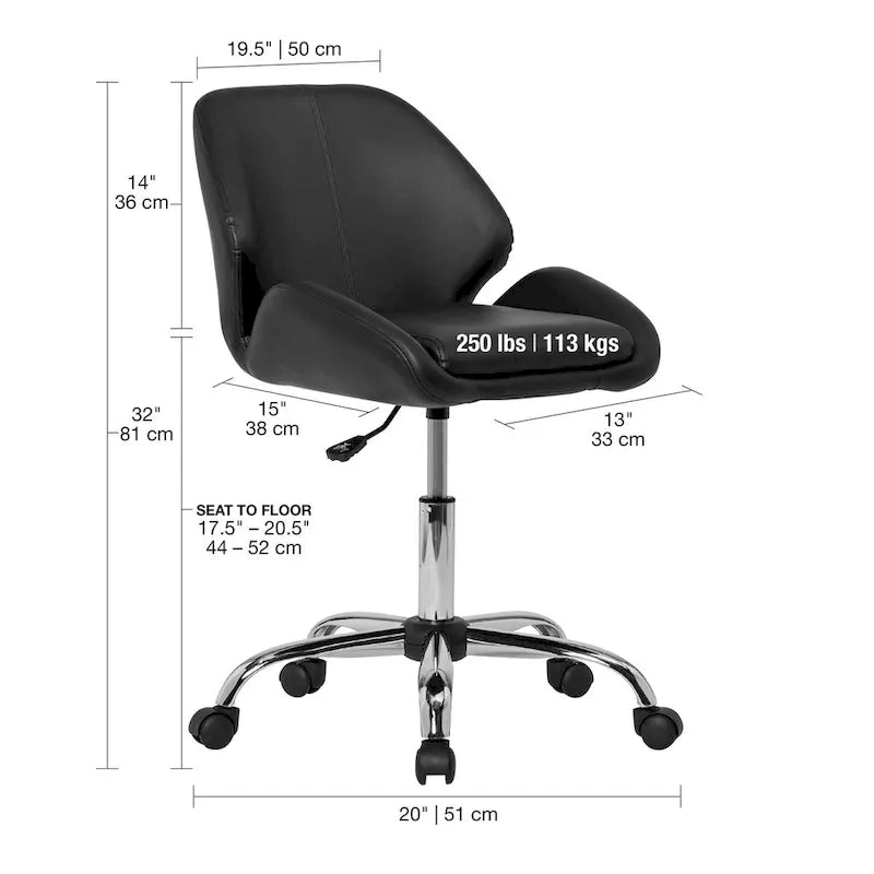 Sedia da ufficio regolabile in similpelle con base cromata