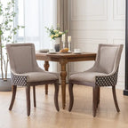 Sedia da pranzo in tessuto spesso con gambe in legno massello, set da 2