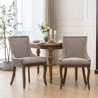 Sedia da pranzo in tessuto spesso con gambe in legno massello, set da 2