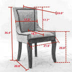 Sedia da pranzo in tessuto spesso con gambe in legno massello, set da 2