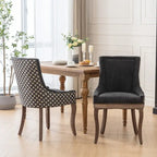 Sedia da pranzo in tessuto spesso con gambe in legno massello, set da 2