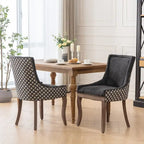 Sedia da pranzo in tessuto spesso con gambe in legno massello, set da 2