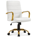 Sedia da Ufficio Direzionale in Pelle PU con Schienale Medio e Struttura Dorata, Colore Bianco