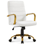 Sedia da Ufficio Direzionale in Pelle PU con Schienale Medio e Struttura Dorata, Colore Bianco