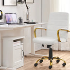 Sedia da Ufficio Direzionale in Pelle PU con Schienale Medio e Struttura Dorata, Colore Bianco