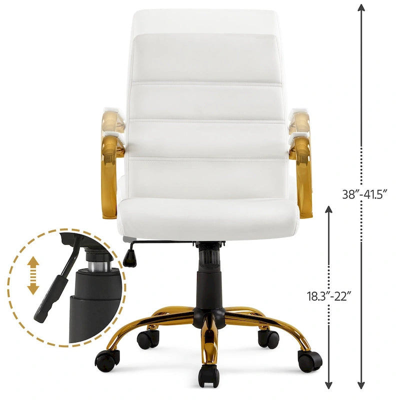 Sedia da Ufficio Direzionale in Pelle PU con Schienale Medio e Struttura Dorata, Colore Bianco