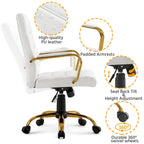 Sedia da Ufficio Direzionale in Pelle PU con Schienale Medio e Struttura Dorata, Colore Bianco