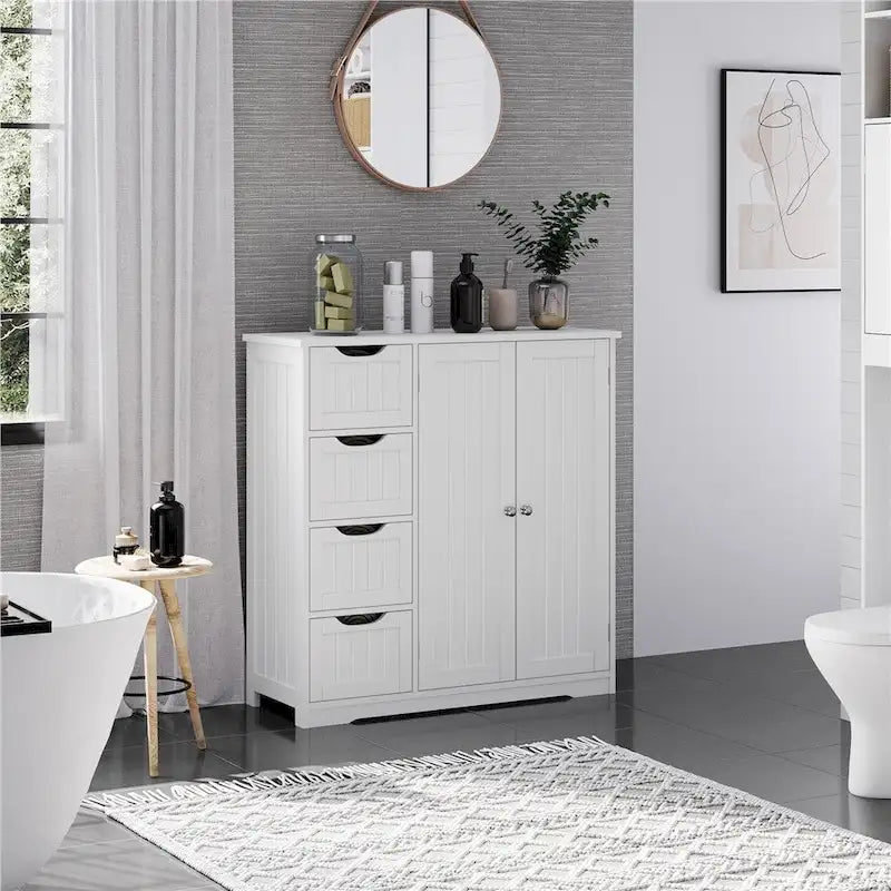 Mobiletto da bagno con ripiano regolabile, bianco