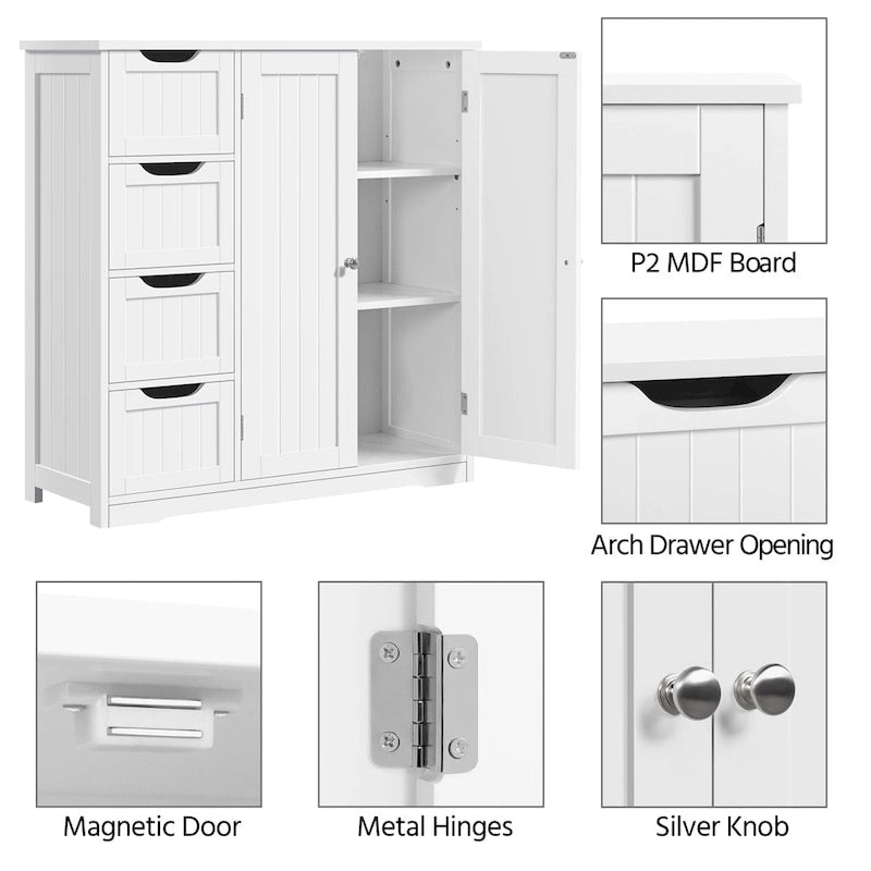 Mobiletto da bagno con ripiano regolabile, bianco