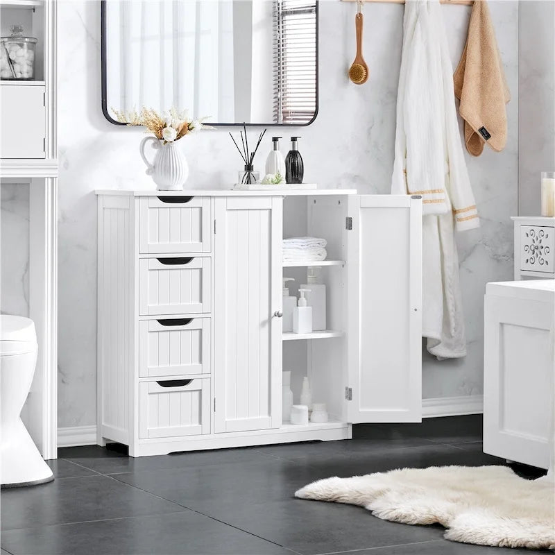 Mobiletto da bagno con ripiano regolabile, bianco