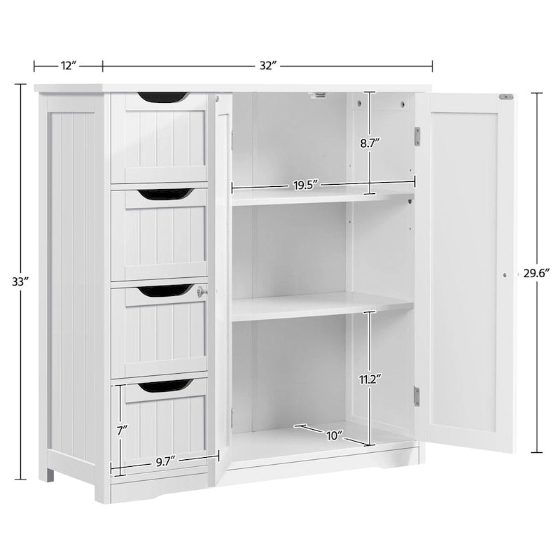 Mobiletto da bagno con ripiano regolabile, bianco