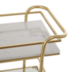 Carrello portabevande dorato con ripiani e maniglie in vetro e marmo
