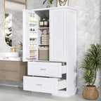 Mobile colonna da bagno alto, Armadietto con due ante e cassetti, Ripiano regolabile, Pannello in MDF, Bianco