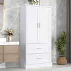 Mobile colonna da bagno alto, Armadietto con due ante e cassetti, Ripiano regolabile, Pannello in MDF, Bianco