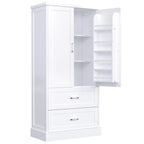 Mobile colonna da bagno alto, Armadietto con due ante e cassetti, Ripiano regolabile, Pannello in MDF, Bianco