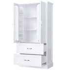 Mobile colonna da bagno alto, Armadietto con due ante e cassetti, Ripiano regolabile, Pannello in MDF, Bianco