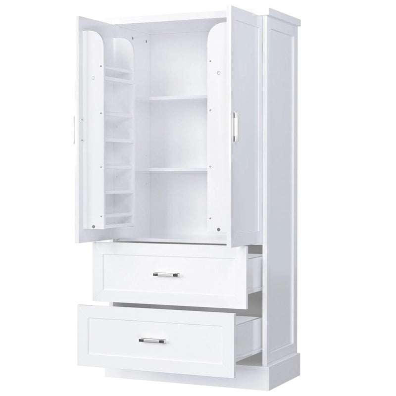 Mobile colonna da bagno alto, Armadietto con due ante e cassetti, Ripiano regolabile, Pannello in MDF, Bianco