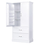 Mobile colonna da bagno alto, Armadietto con due ante e cassetti, Ripiano regolabile, Pannello in MDF, Bianco