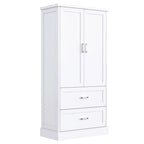 Mobile colonna da bagno alto, Armadietto con due ante e cassetti, Ripiano regolabile, Pannello in MDF, Bianco
