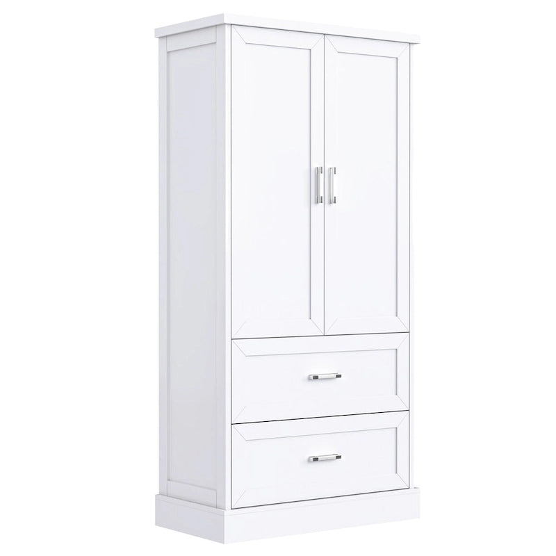 Mobile colonna da bagno alto, Armadietto con due ante e cassetti, Ripiano regolabile, Pannello in MDF, Bianco