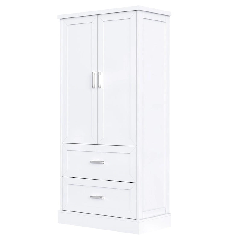 Mobile colonna da bagno alto, Armadietto con due ante e cassetti, Ripiano regolabile, Pannello in MDF, Bianco