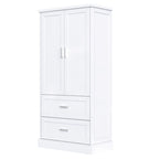 Mobile colonna da bagno alto, Armadietto con due ante e cassetti, Ripiano regolabile, Pannello in MDF, Bianco