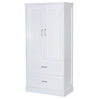 Mobile colonna da bagno alto, Armadietto con due ante e cassetti, Ripiano regolabile, Pannello in MDF, Bianco