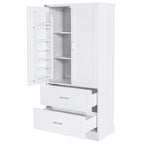 Mobile colonna da bagno alto, Armadietto con due ante e cassetti, Ripiano regolabile, Pannello in MDF, Bianco