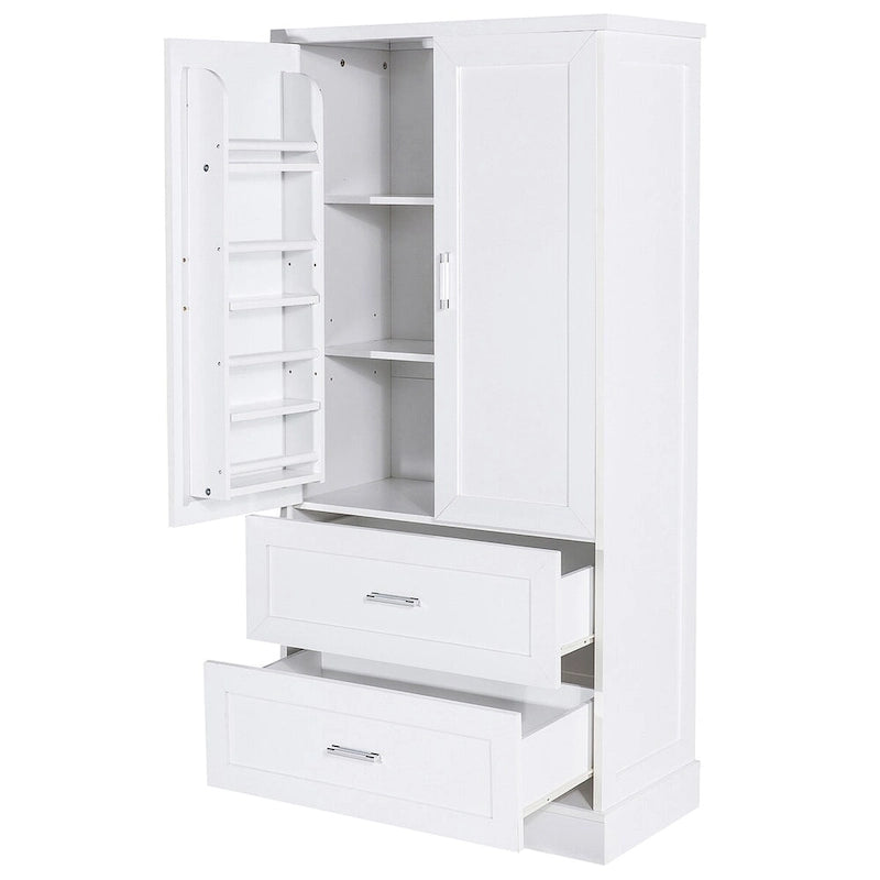 Mobile colonna da bagno alto, Armadietto con due ante e cassetti, Ripiano regolabile, Pannello in MDF, Bianco