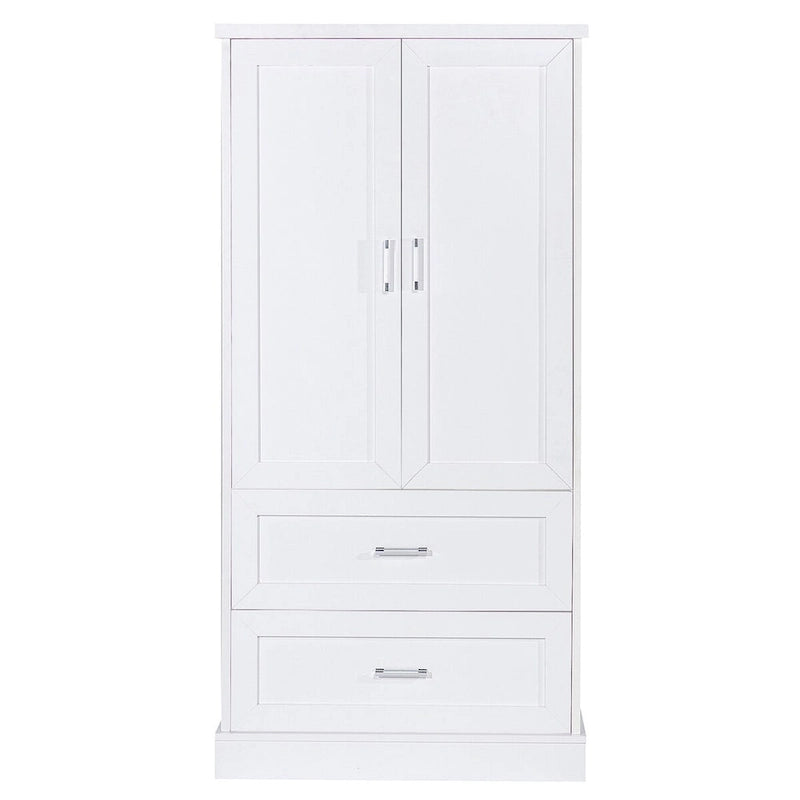 Mobile colonna da bagno alto, Armadietto con due ante e cassetti, Ripiano regolabile, Pannello in MDF, Bianco