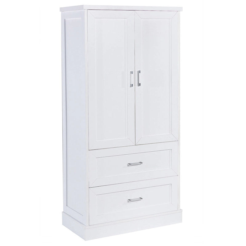 Mobile colonna da bagno alto, Armadietto con due ante e cassetti, Ripiano regolabile, Pannello in MDF, Bianco