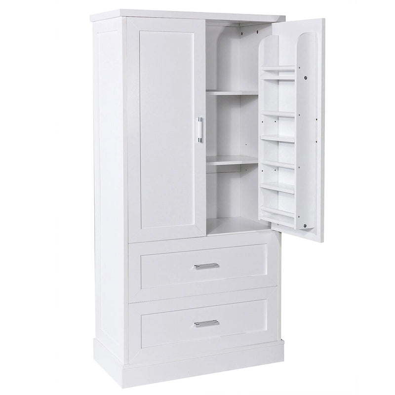 Mobile colonna da bagno alto, Armadietto con due ante e cassetti, Ripiano regolabile, Pannello in MDF, Bianco