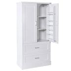 Mobile colonna da bagno alto, Armadietto con due ante e cassetti, Ripiano regolabile, Pannello in MDF, Bianco